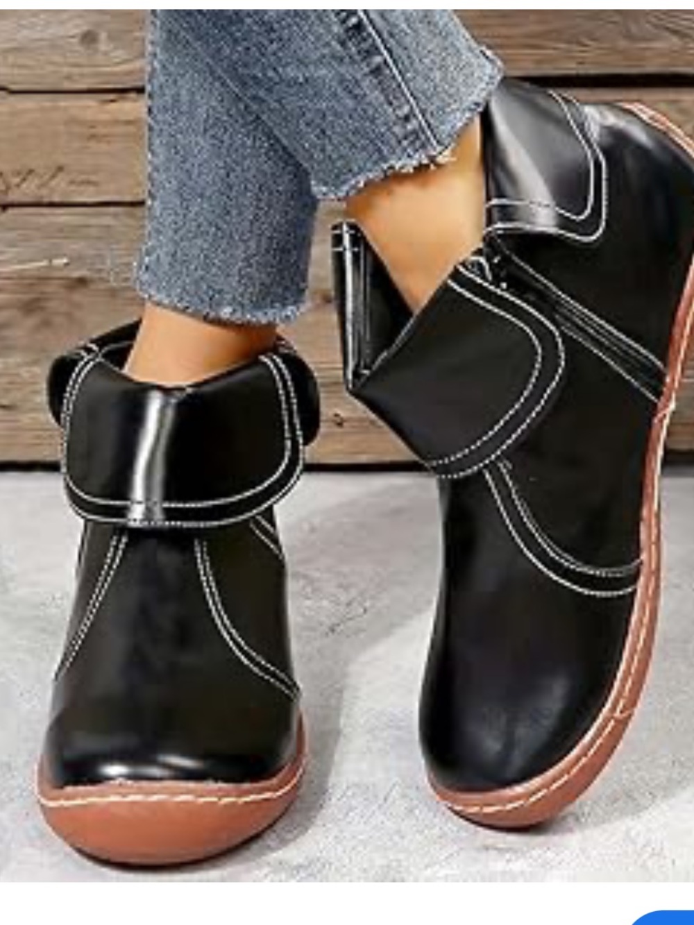 Black Fold-Over Ankle Booties with Contrast Stitching / NWOT